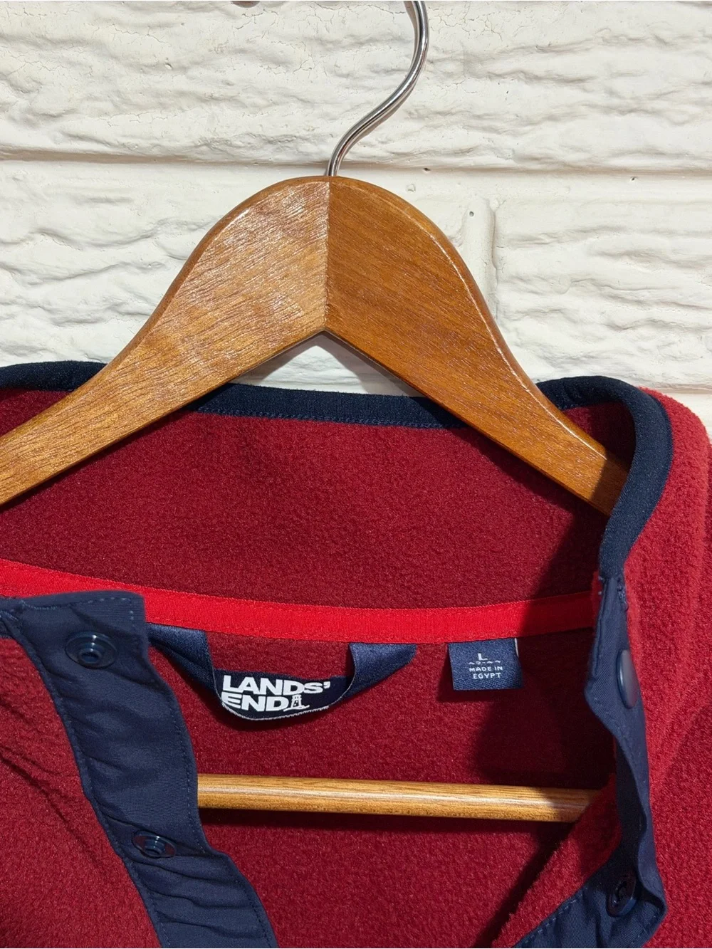 Lands' End Men’s Two-Tone Red and Navy Zip Fleece Pullover